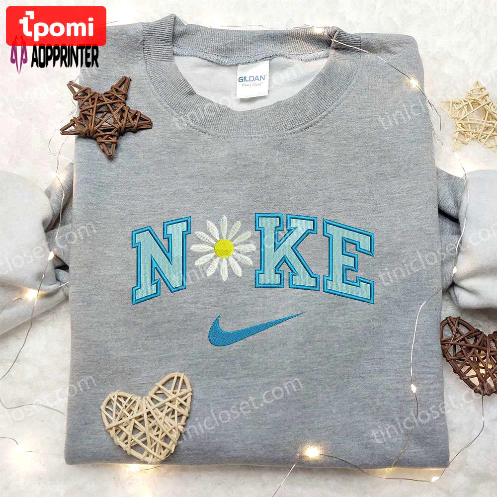 Daisy flower x nike embroidered shirt: customized & perfect family gift Embroidered Shirt