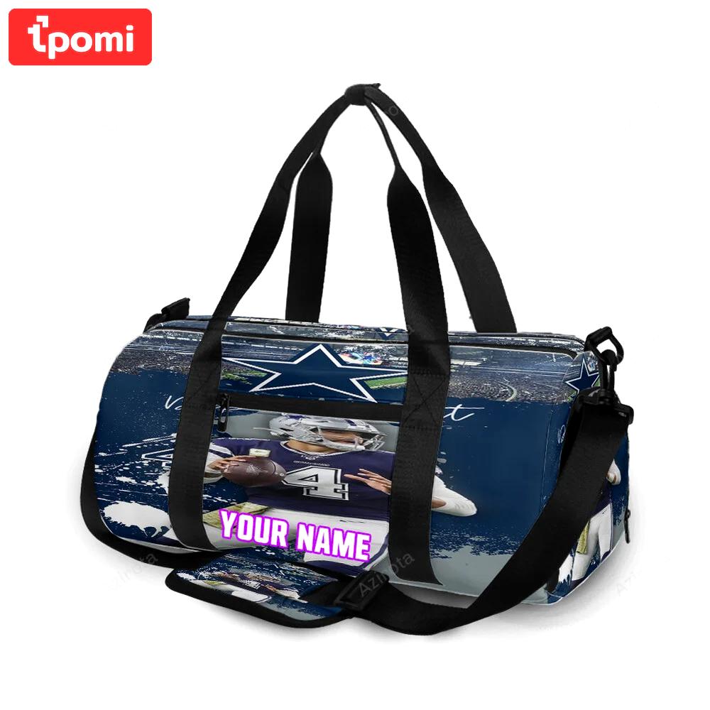 Dallas cowboys dak prescott stadium personalized name travel bag gym bag 849 Travel Bag