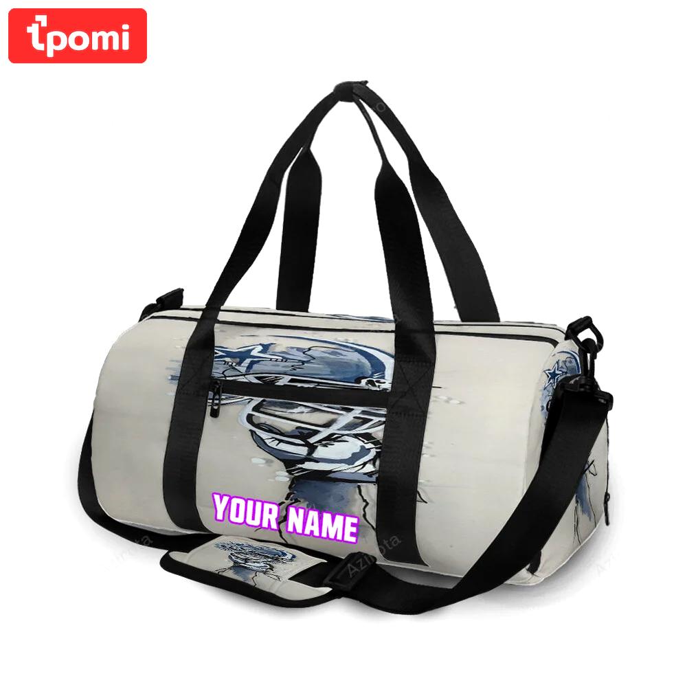 Dallas cowboys hand holding helmet personalized name travel bag gym bag 1629 Travel Bag
