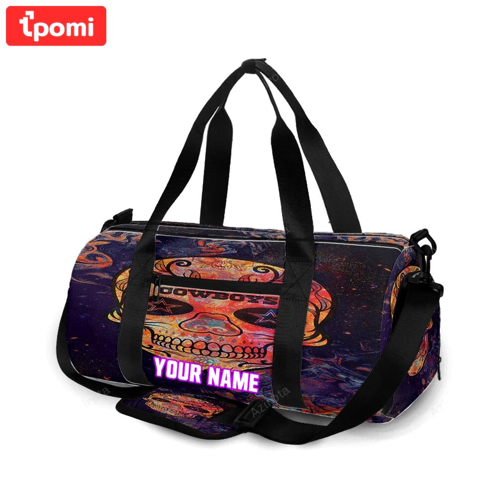 Dallas cowboys skull flowers purple personalized name travel bag gym bag 578 Travel Bag