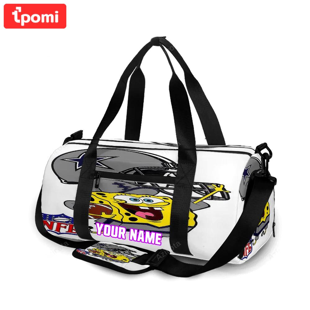 Dallas cowboys spongebob jumping personalized name travel bag gym bag 872 Travel Bag