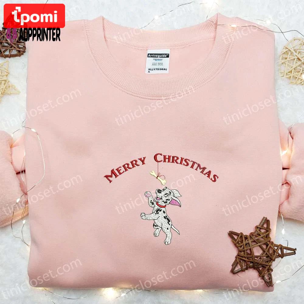 Dalmatian with bone merry christmas shirt disney characters hoodie – best family christmas gifts Embroidered Shirt