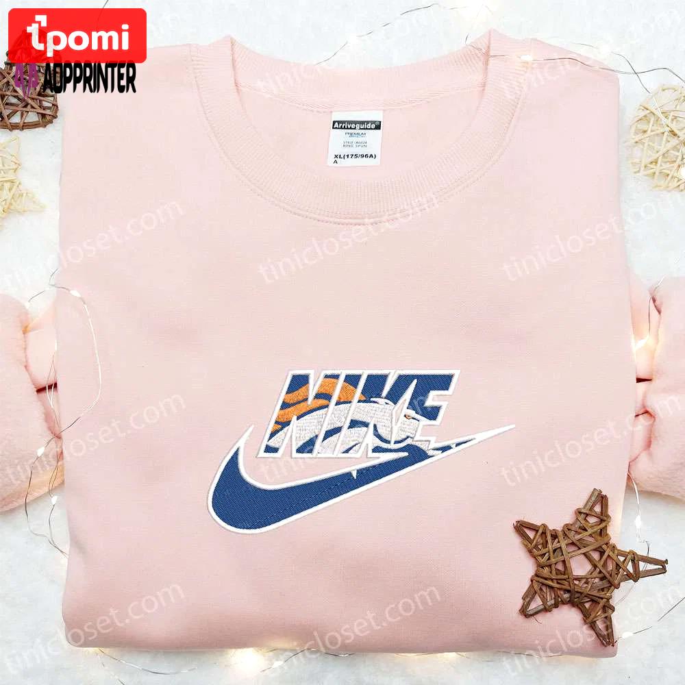 Denver broncos logo embroidered t-shirt by nike – official nfl sports tee Embroidered Shirt