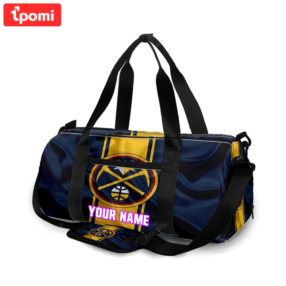 Denver nuggets yellow navy silk personalized name travel bag gym bag 907 Travel Bag