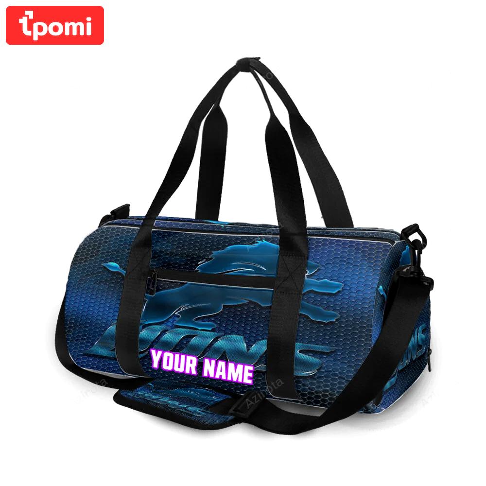 Detroit lions emblem metal v2 personalized name travel bag gym bag 247 Travel Bag
