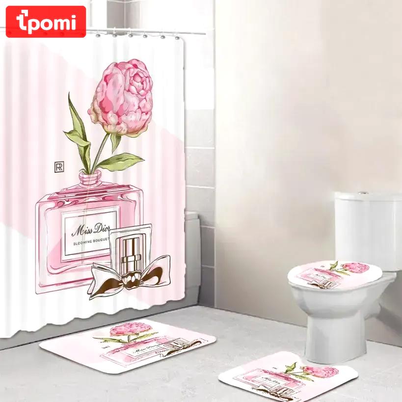 Dior logo type 669 Bathroom Accessory Sets Bathroom Sets Home Decor Bath Mat Set Pedestal Rug Waterproof Shower Curtain Luxury Fashion Brand Hypebeast Bathroom Toilet Cover