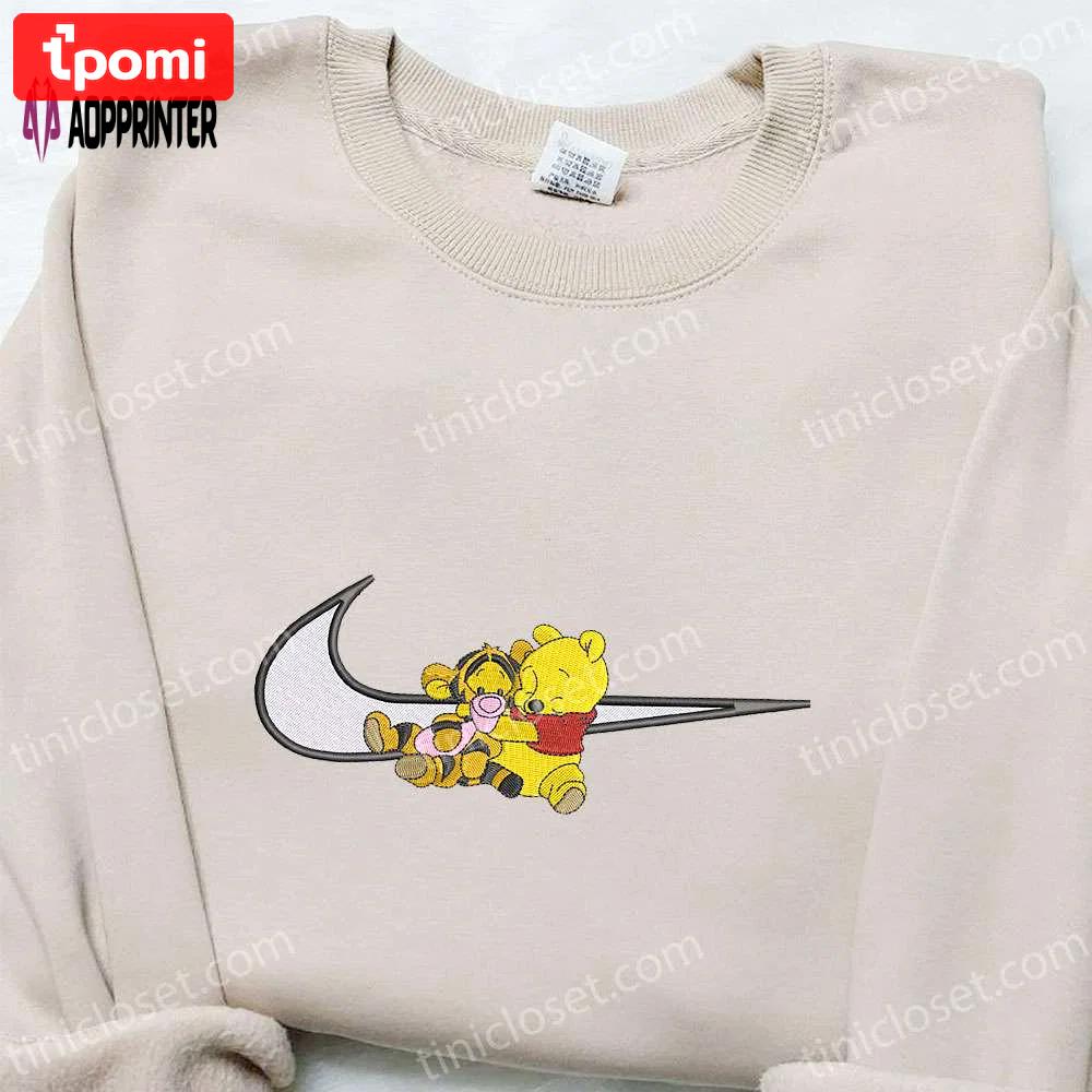 Disney characters embroidered shirt & hoodie: pooh and tigger x swoosh cartoon best birthday gift ideas Embroidered Shirt