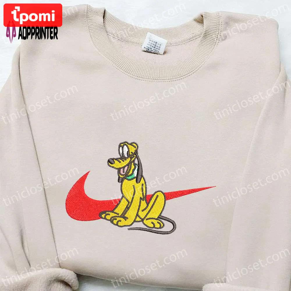 Disney characters embroidered shirt: swoosh x pluto nike-inspired t-shirt Embroidered Shirt