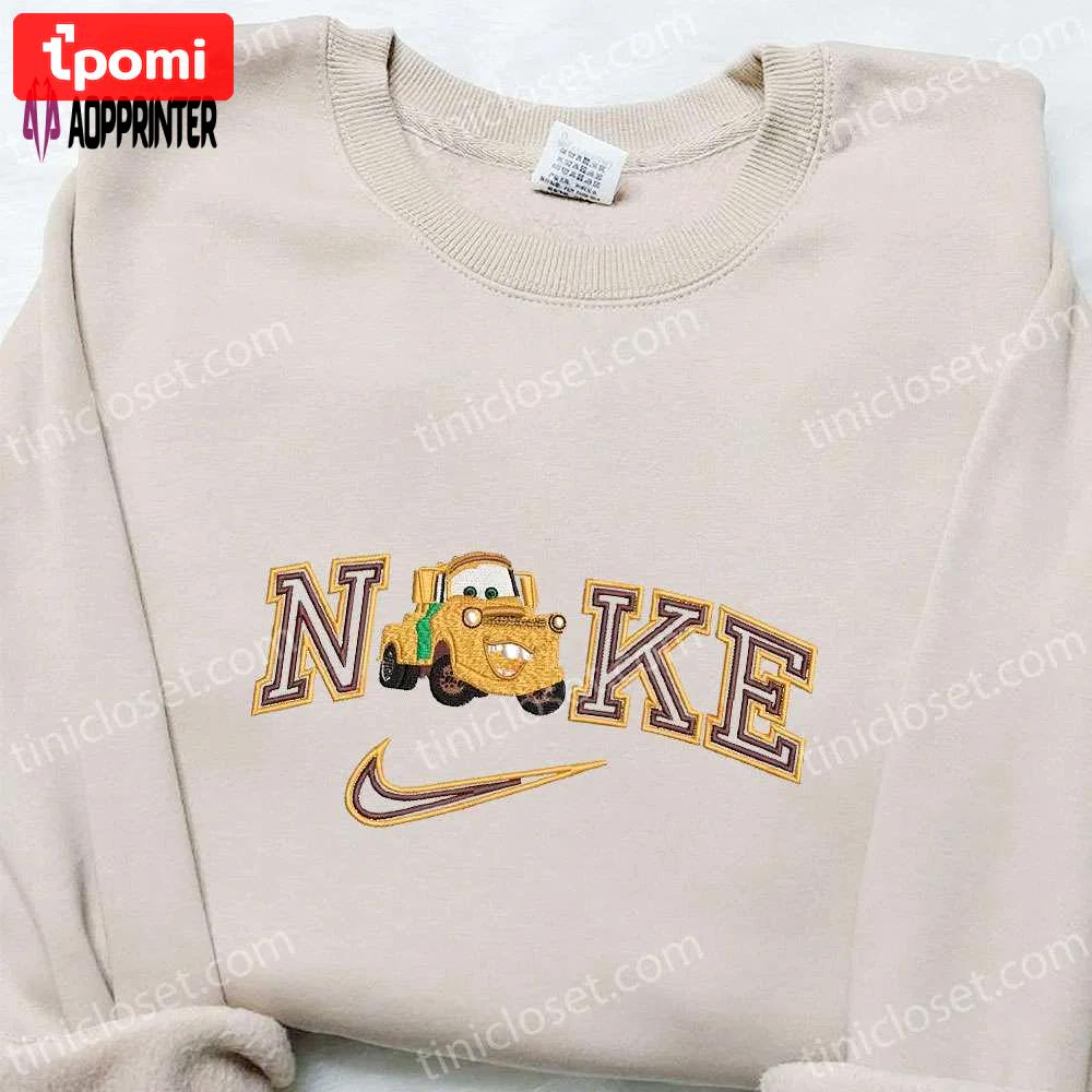 Disney characters embroidered sweatshirt & t-shirt: mater car x nike collection – best family gift ideas Embroidered Shirt