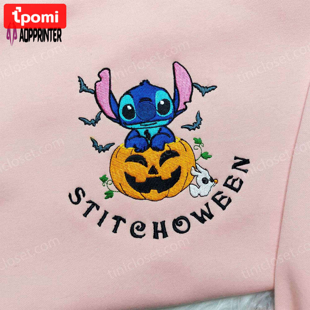 Disney halloween shirts: stitchoween pumpkin shirt & lilo & stitch embroidered hoodie Embroidered Shirt