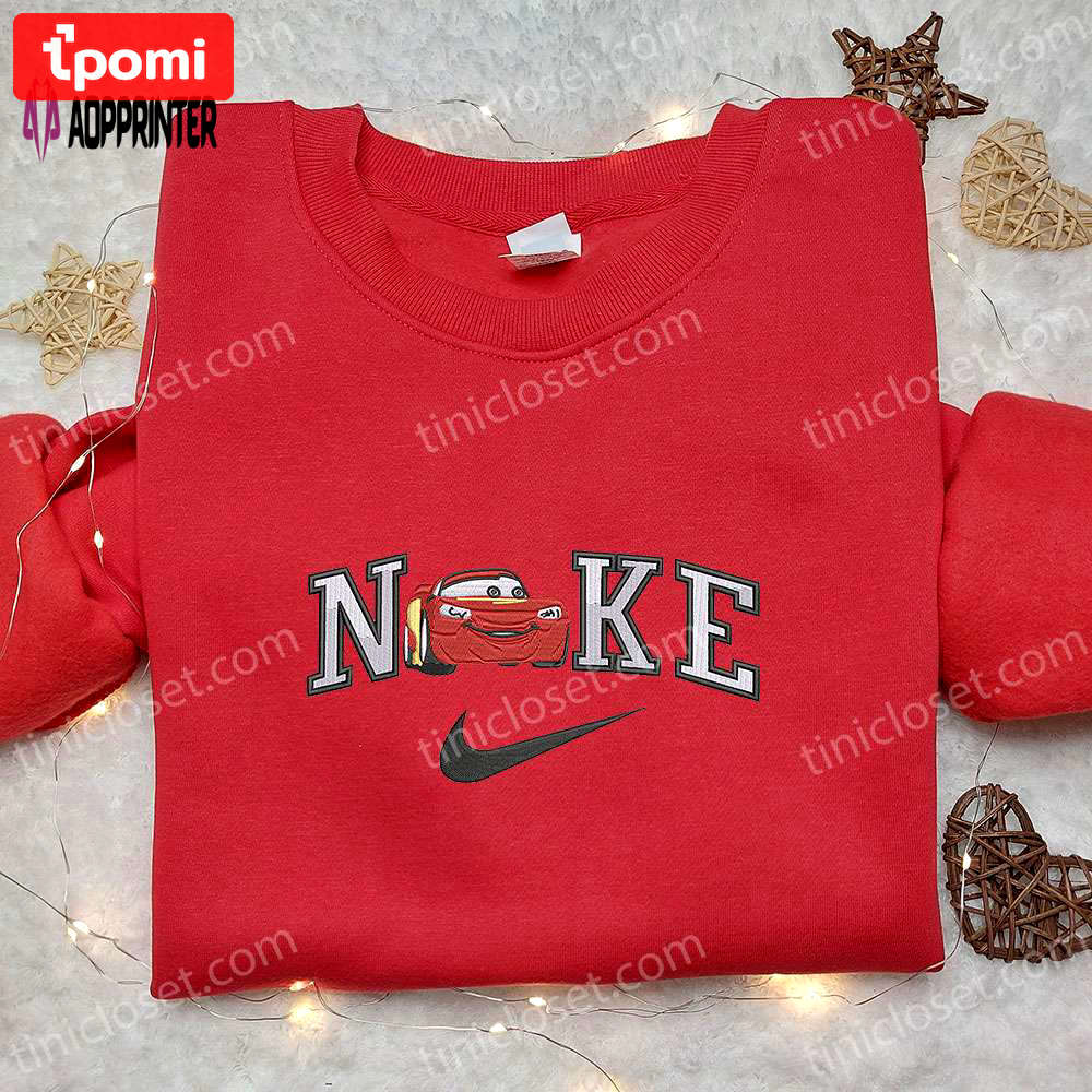 Disney lightning mcqueen x nike cartoon embroidered shirt – fun & stylish disney characters inspired nike shirt Embroidered Shirt