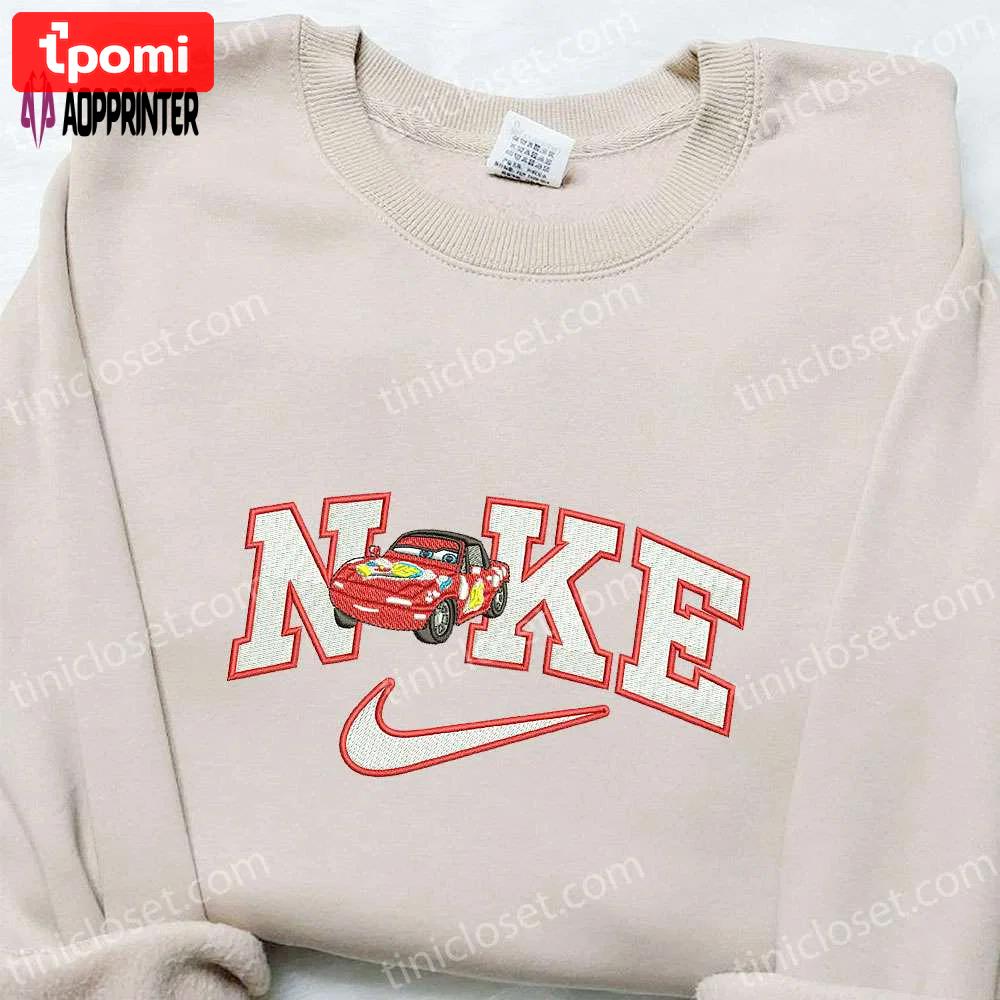 Disney lightning mcqueen x nike cartoon embroidered tshirt – fun characters nike inspired Embroidered Shirt