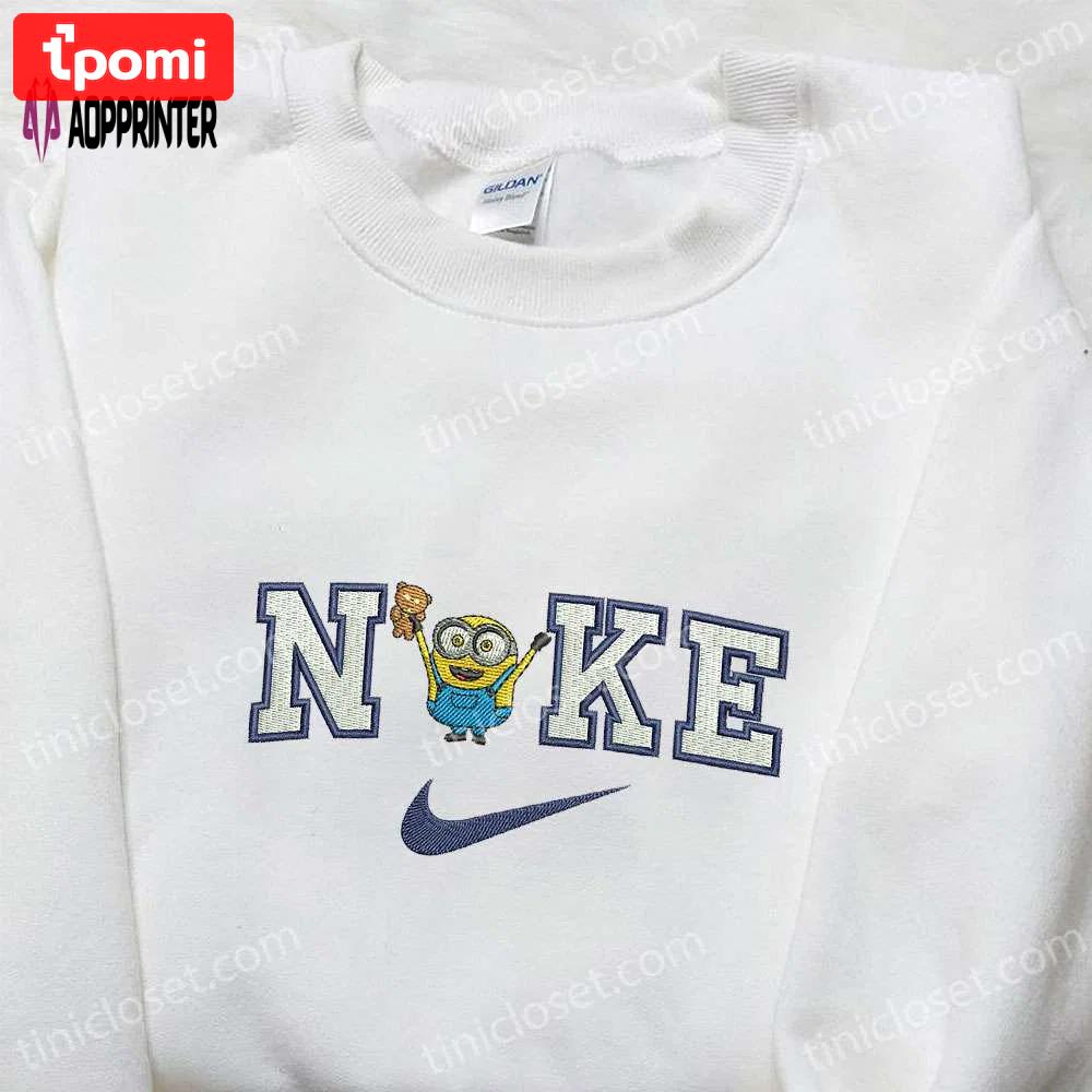Disney minion bear x nike cartoon embroidered tshirt – nike inspired characters shirt Embroidered Shirt