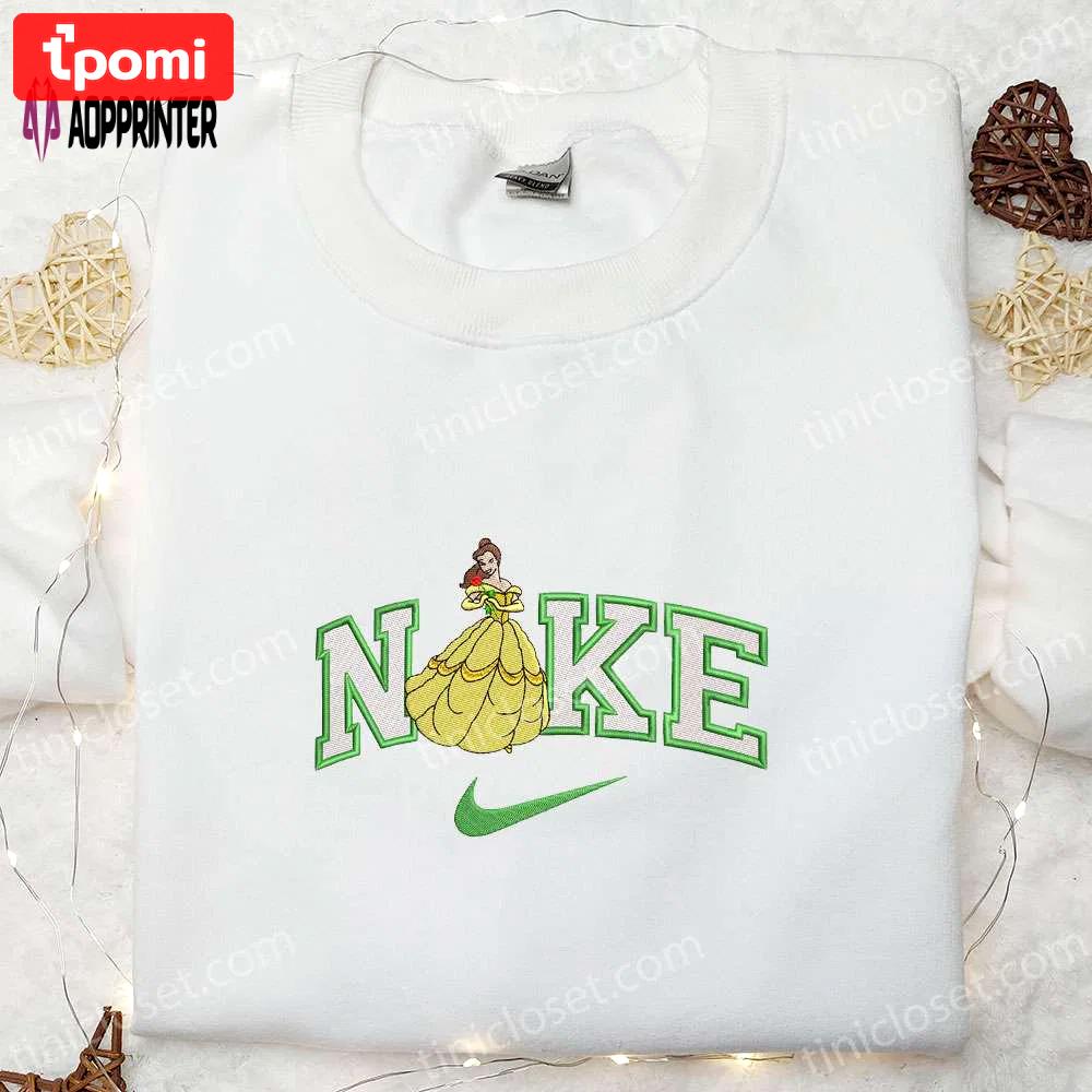 Disney s nike x belle princess sweatshirt: beauty and the beast embroidered hoodie & t-shirt Embroidered Shirt
