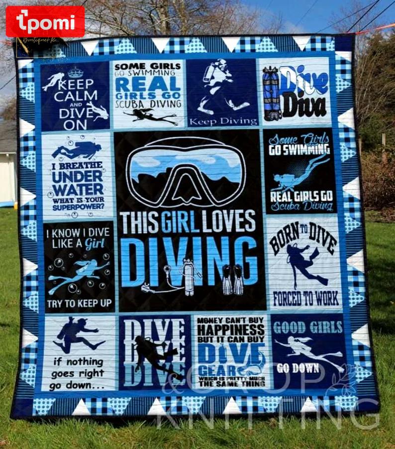 Diving girl 3d fleece blanket, mink sherpa blanket, diving girl blanket, diving blanket, swimming girl quilt, diving lover gift Quilt Blanket