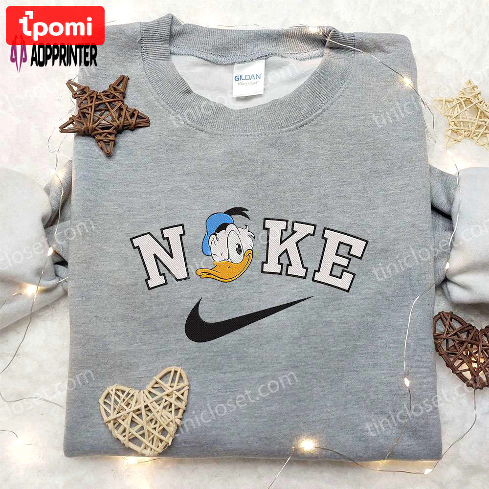 Donald duck x nike embroidered hoodie & shirt: disney inspired apparel with nike influences Embroidered Shirt