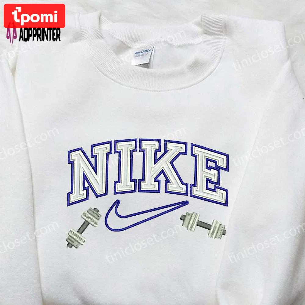 Dumbel x nike embroidered shirt – custom gift for husband unique nike design Embroidered Shirt