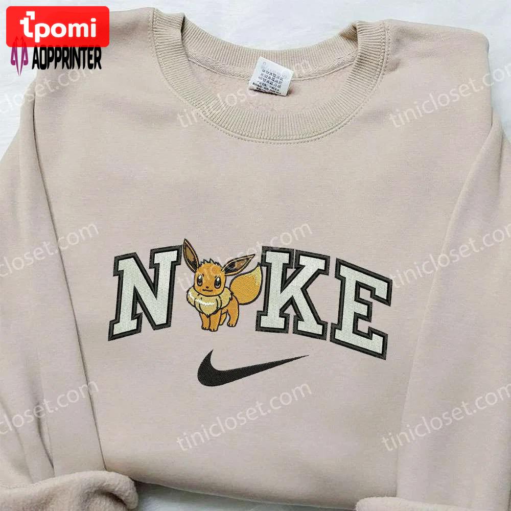 Eevee elric x nike embroidered shirt: pokemon & custom design for trendy style! Embroidered Shirt
