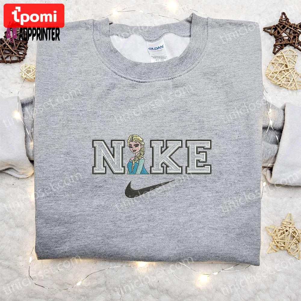 Elsa x nike cartoon embroidered shirt: frozen disney & custom design – shop now! Embroidered Shirt