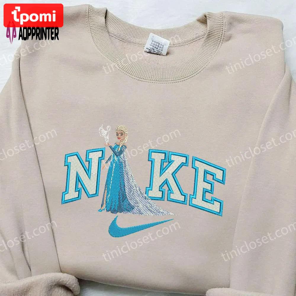 Elsa x nike swoosh embroidered shirt: frozen & custom nike design Embroidered Shirt