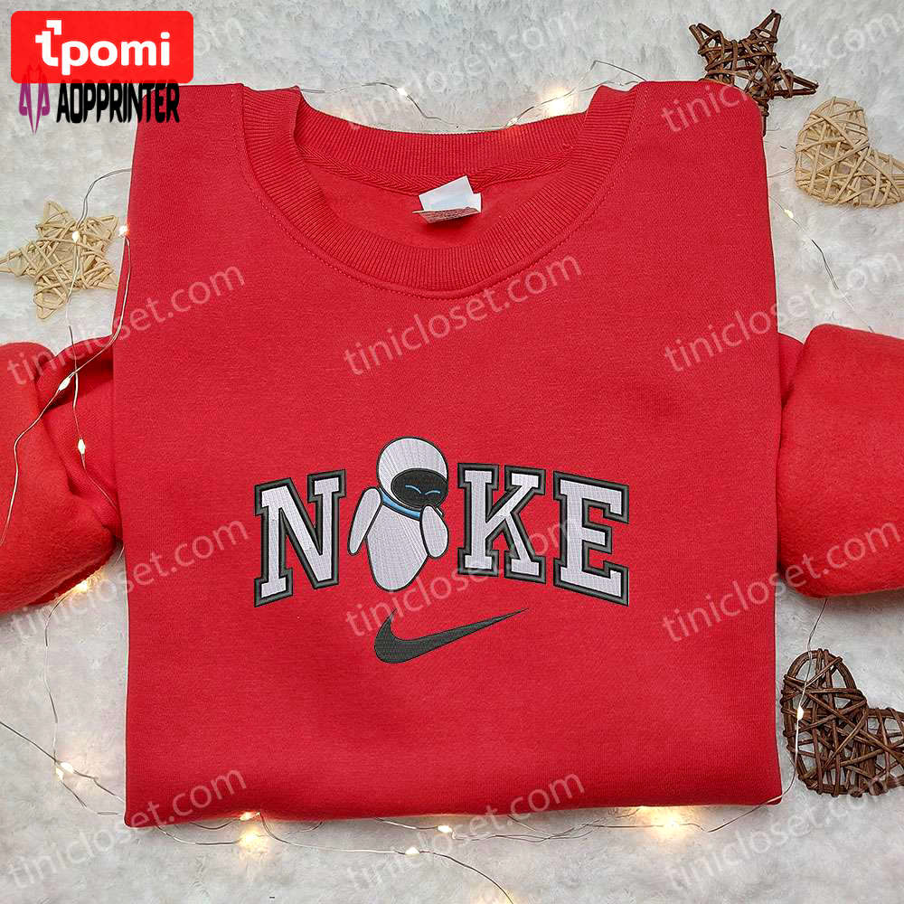 Eve x nike cartoon embroidered tshirt – wall e & nike inspired shirt Embroidered Shirt