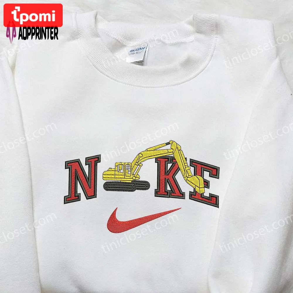 Excavator x nike embroidered shirt: custom transportation design Embroidered Shirt