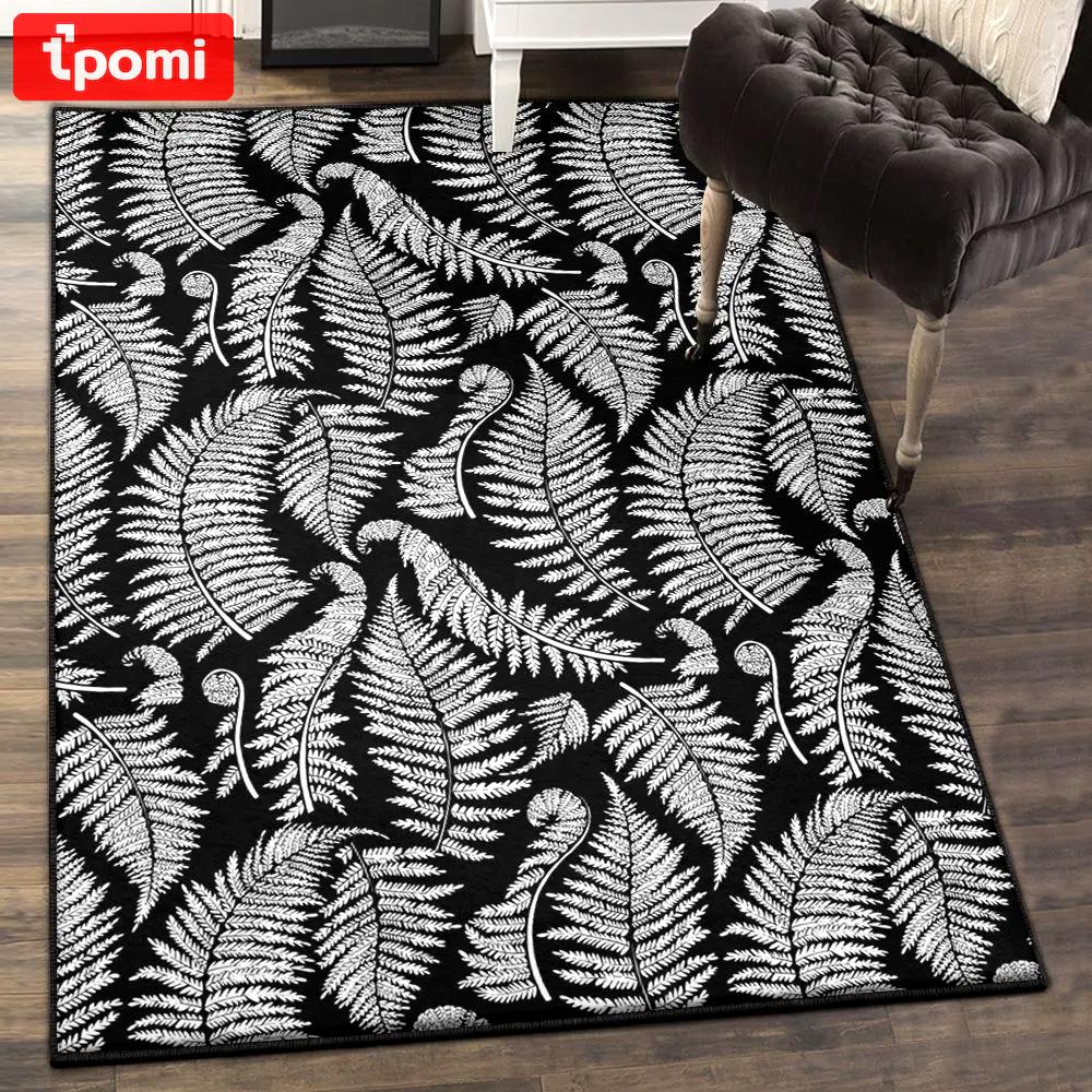 Fern indoor outdoor rugs, fern leave black white rug Rectangle Rug
