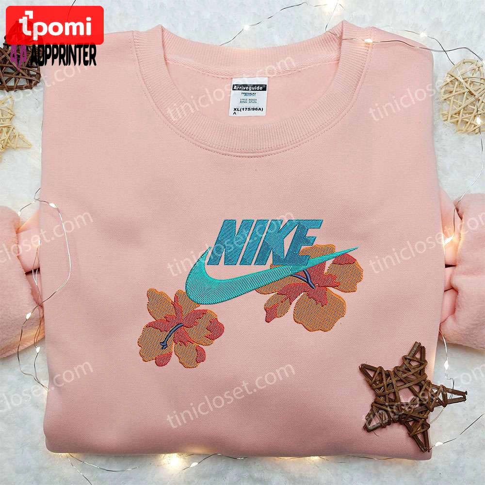 Flowers x nike embroidered sweatshirt: best family gift nike inspired shirt Embroidered Shirt