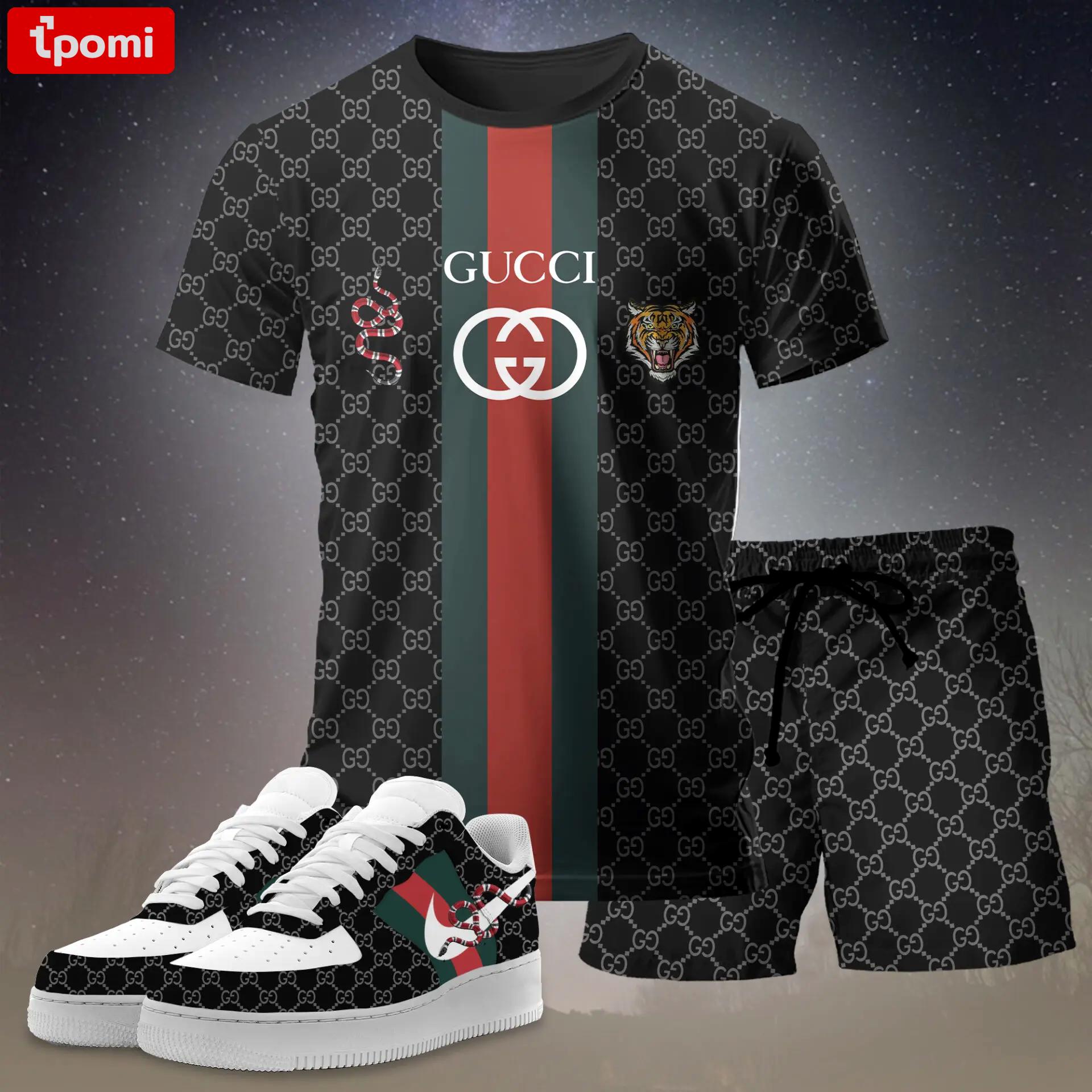 For the girls who love bold dark statement fits, graphic stripe tiger tee outfit t-shirt – black monogram print | casual everyday outfit aesthetic ideas T-Shirt Short Sneakers Set