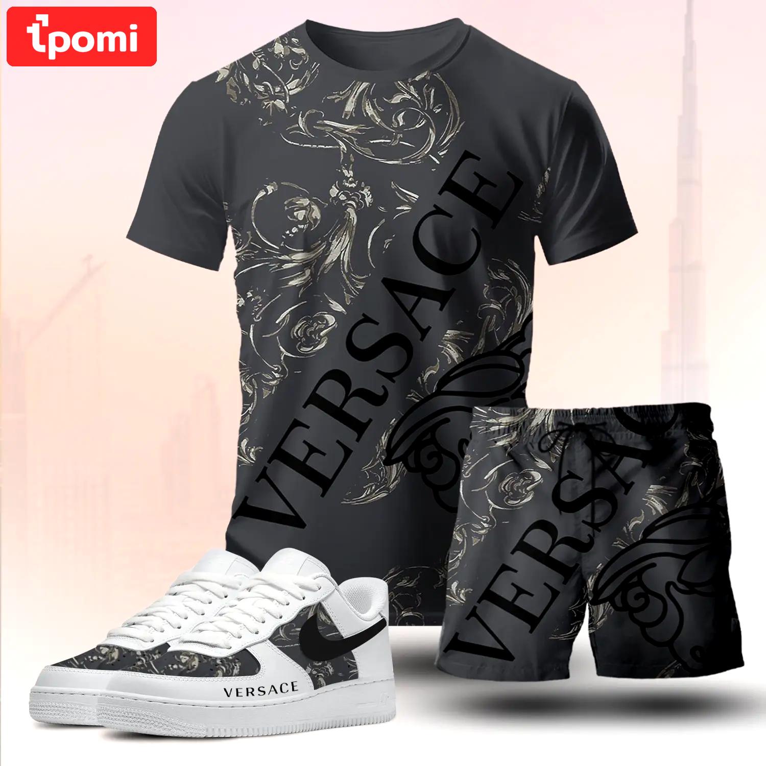 For the girls who love bold dark statement prints, baroque graphic tee outfit t-shirt – black with abstract pattern | casual everyday outfit aesthetic ideas T-Shirt Short Sneakers Set