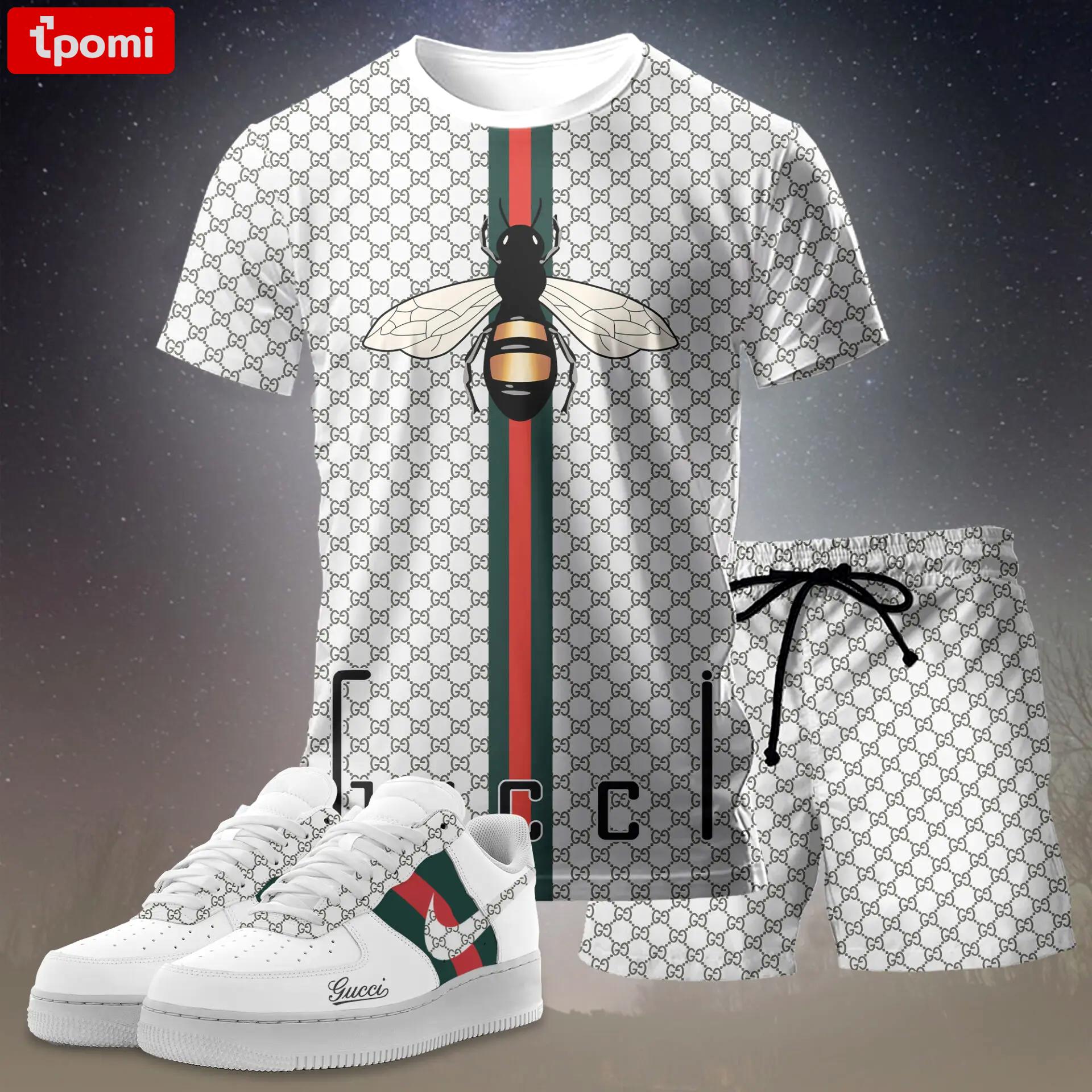For the girls who love bold minimal statements, graphic bee stripe tee outfit t-shirt – white monogram print | clean girl aesthetic outfit ideas T-Shirt Short Sneakers Set