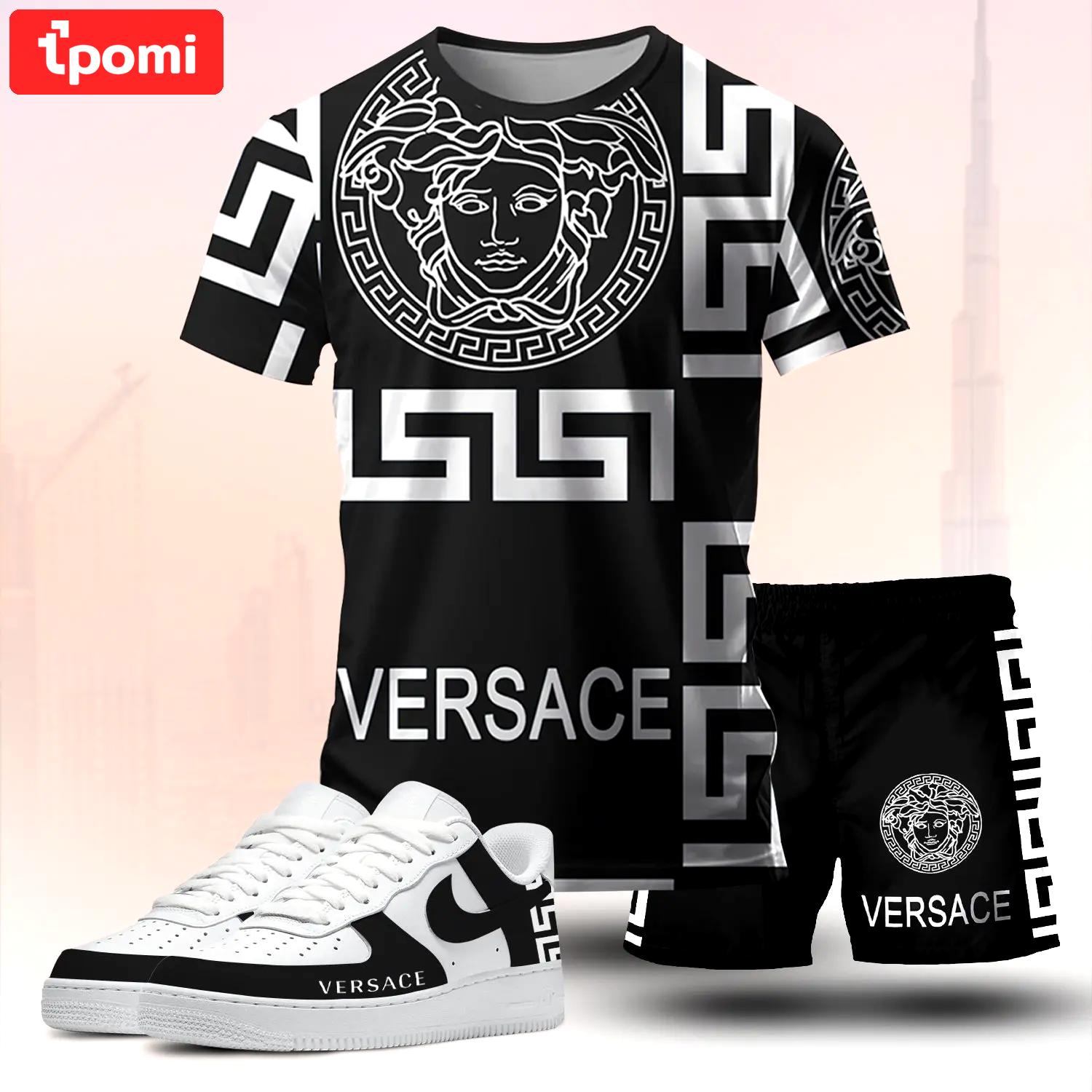 For the girls who love bold monochrome edge, graphic medusa tee outfit t-shirt – black statement print | casual everyday outfit aesthetic ideas T-Shirt Short Sneakers Set