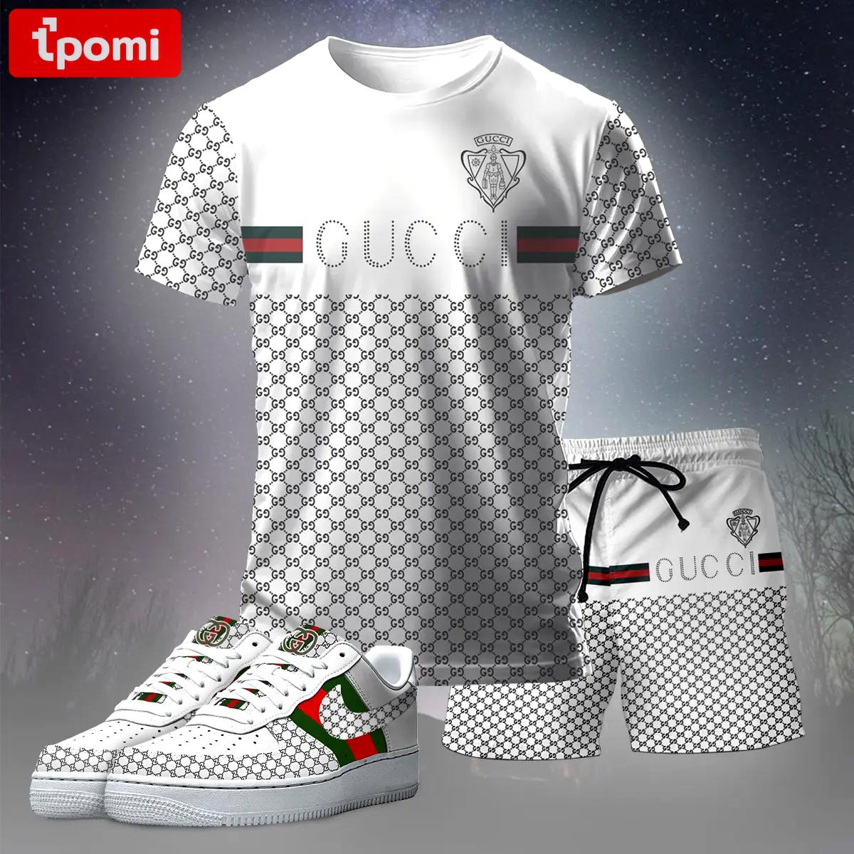 For the girls who love clean luxury streetwear, gucci inspired graphic tee set – white monogram casual everyday outfit T-Shirt Short Sneakers Set