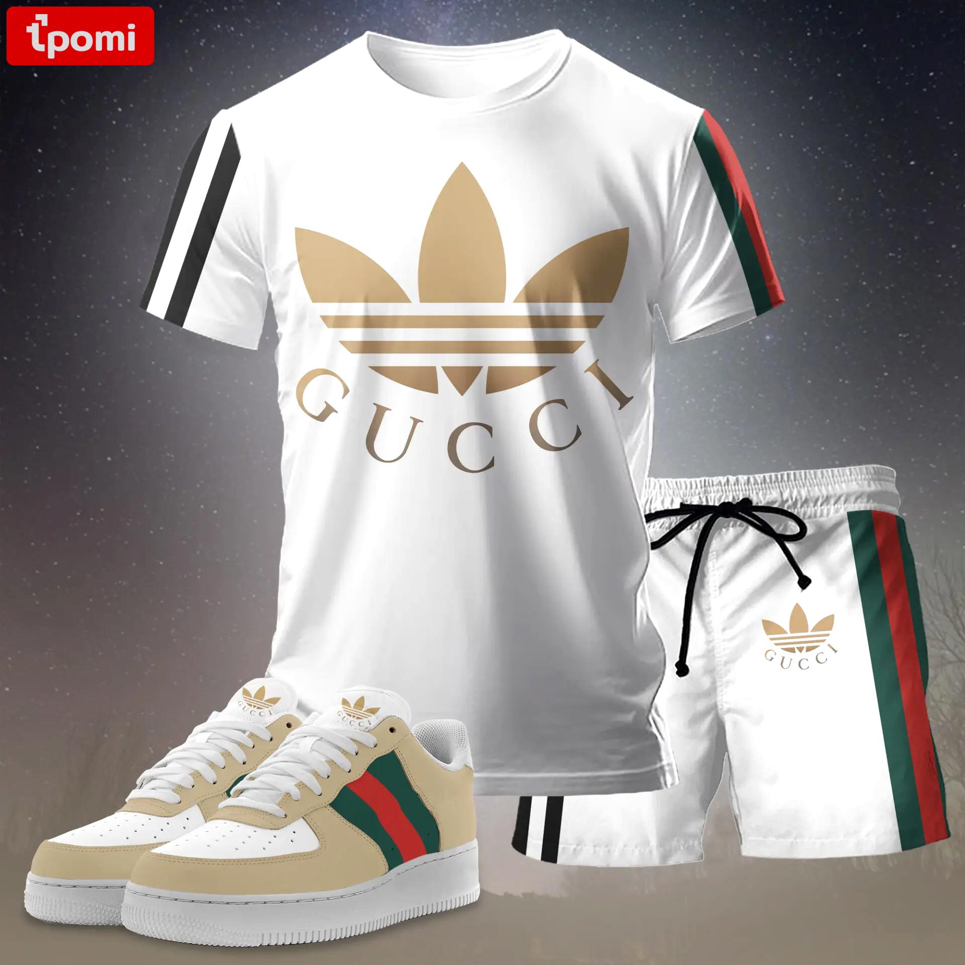 For the girls who love sporty clean vibes, minimal logo stripe tee outfit t-shirt – white with gold graphic print | casual everyday outfit aesthetic ideas T-Shirt Short Sneakers Set