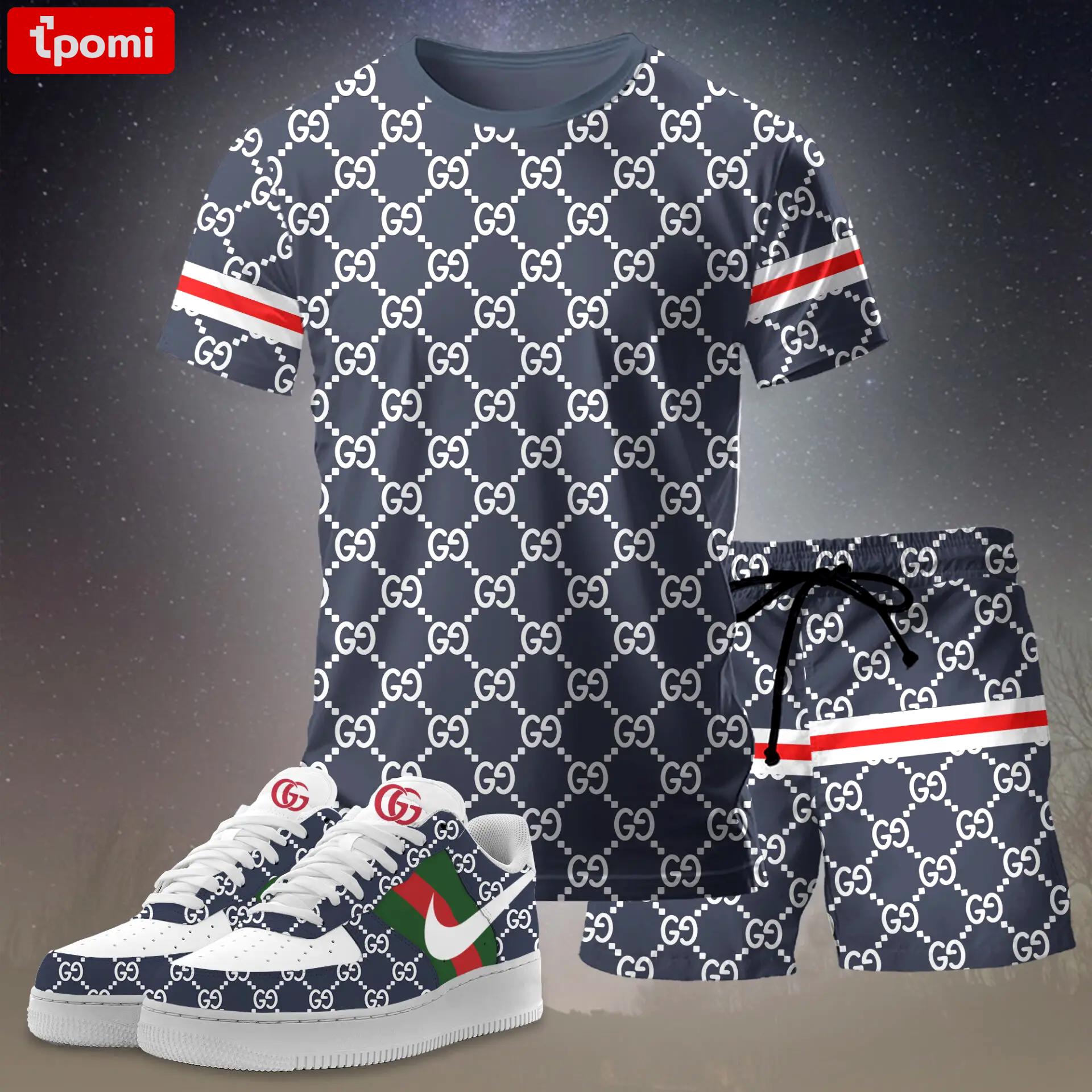 For the girls who love sporty minimal prints, monogram graphic tee outfit t-shirt – navy all-over pattern | casual everyday outfit aesthetic ideas T-Shirt Short Sneakers Set