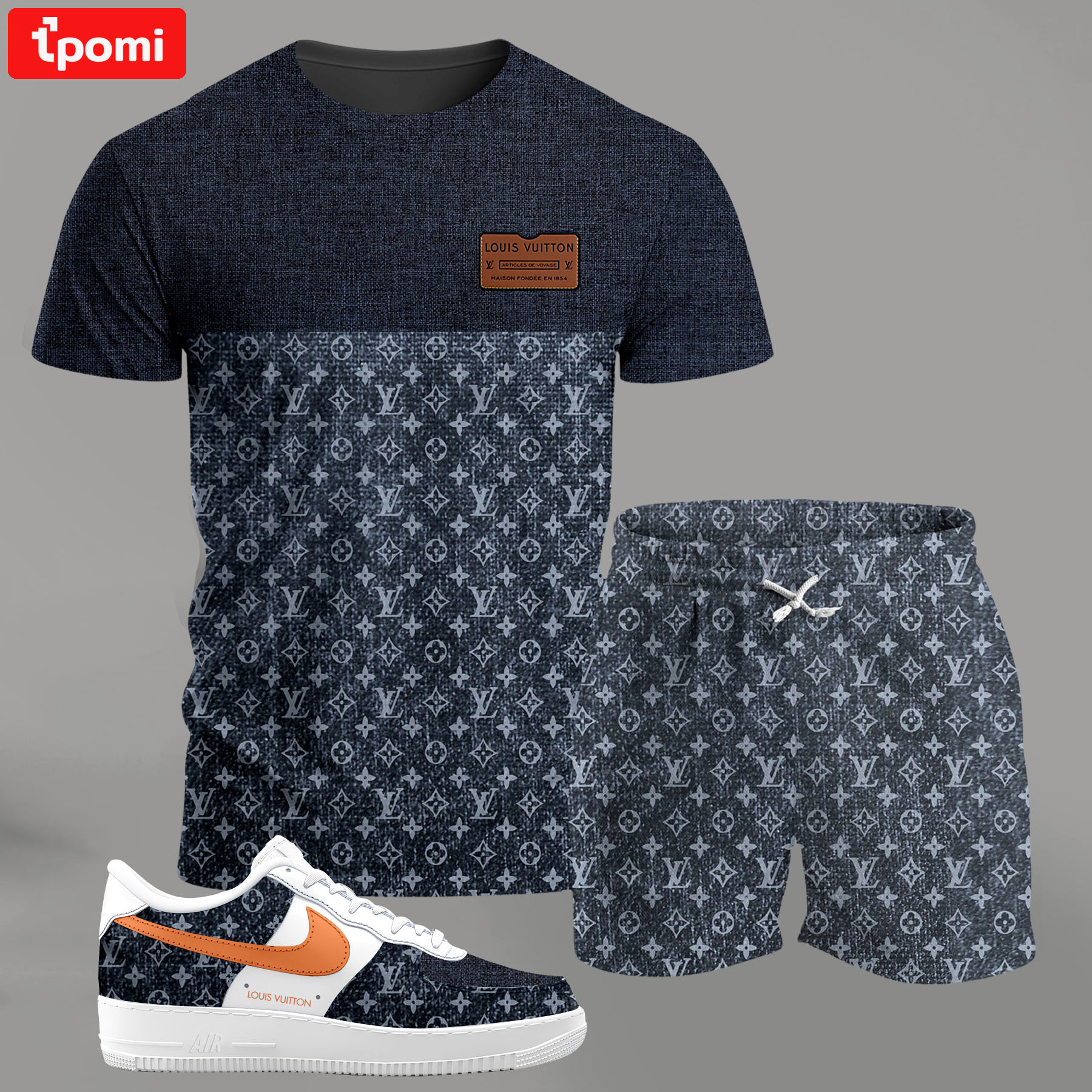 For the girls who love textured minimal outfits, blue-gray pattern t-shirt set | casual aesthetic everyday wear T-Shirt Short Sneakers Set
