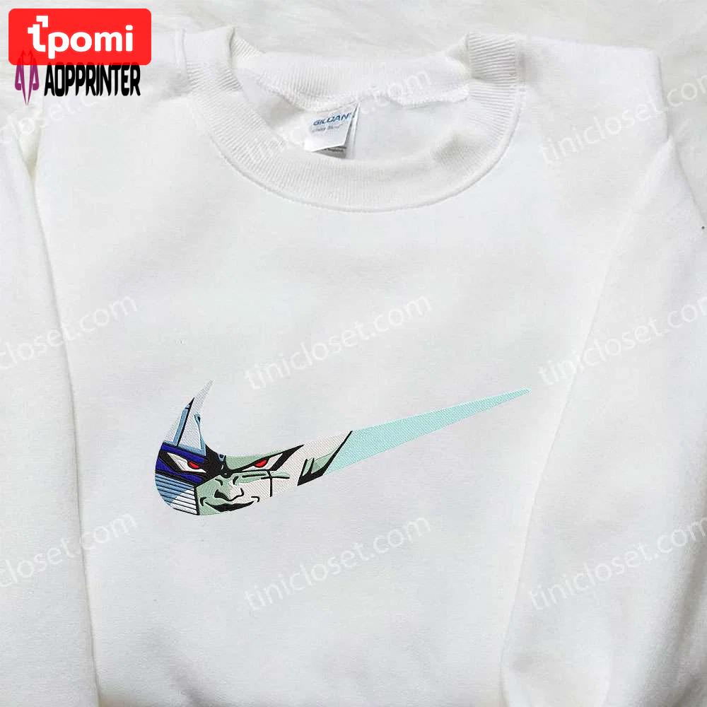 Frieza x nike swoosh anime embroidered hoodie & dragon ball shirt nike inspired embroidery Embroidered Shirt