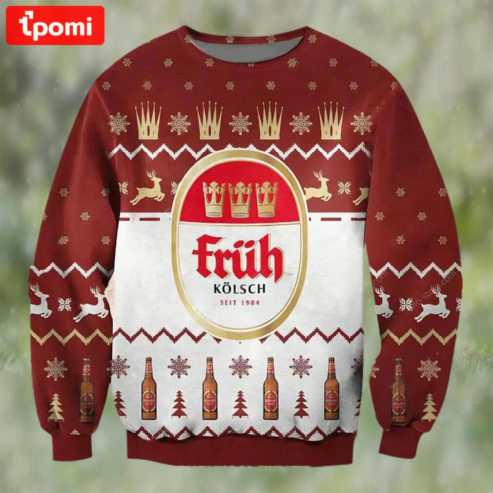 Fruh kolsch 1904 beer ugly christmas sweater, faux wool sweater, gifts for beer lovers, international beer day, best christmas gifts for 2022 ? prinvity Christmas Ugly Sweater