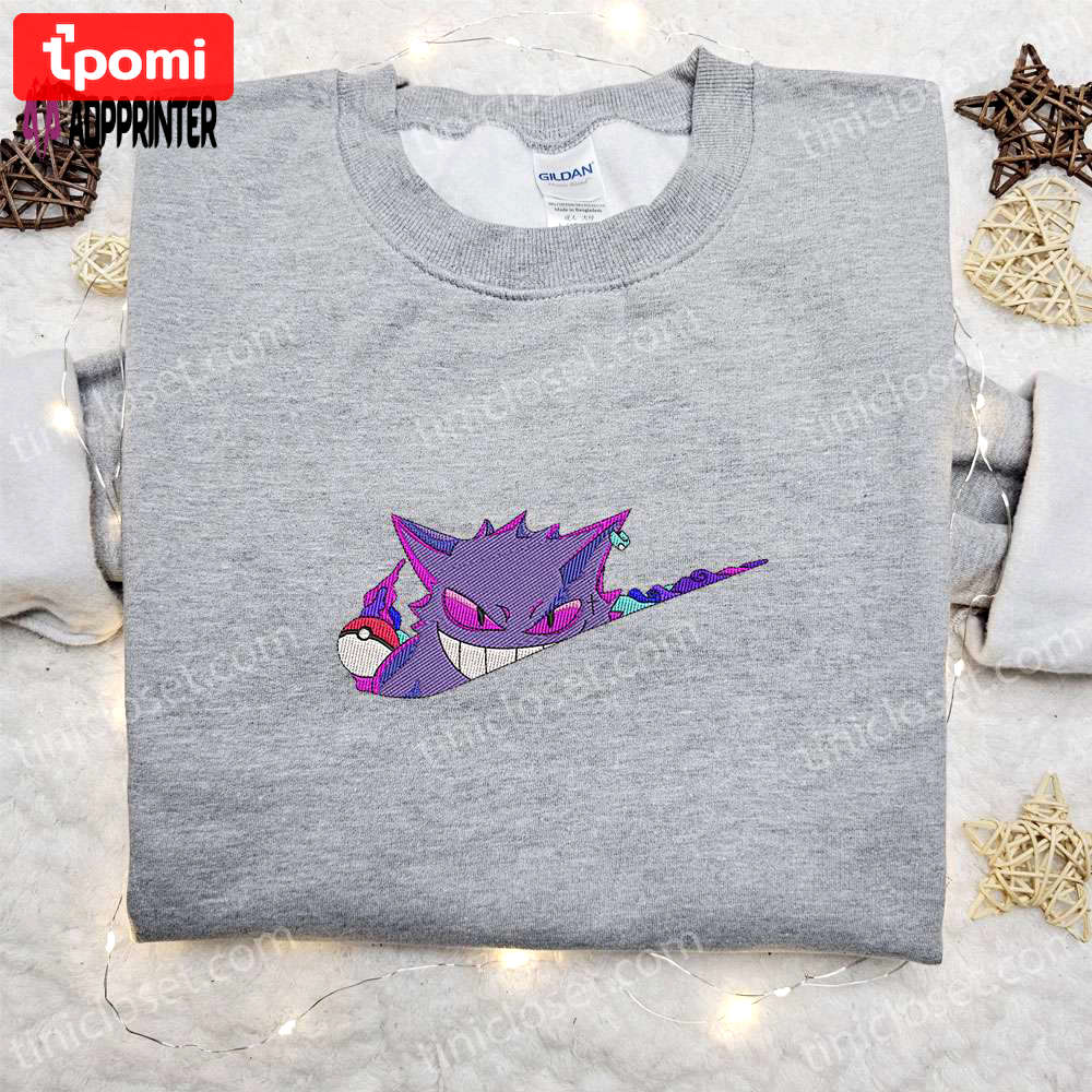Gengar x nike swoosh anime embroidered shirt – pokemon & nike inspired design Embroidered Shirt