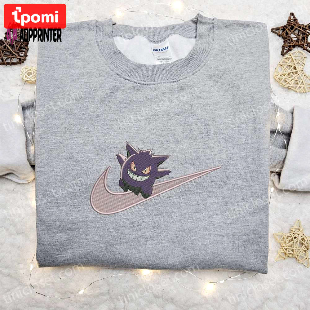 Gengar x nike swoosh embroidered hoodie & pokemon nike inspired shirts Embroidered Shirt