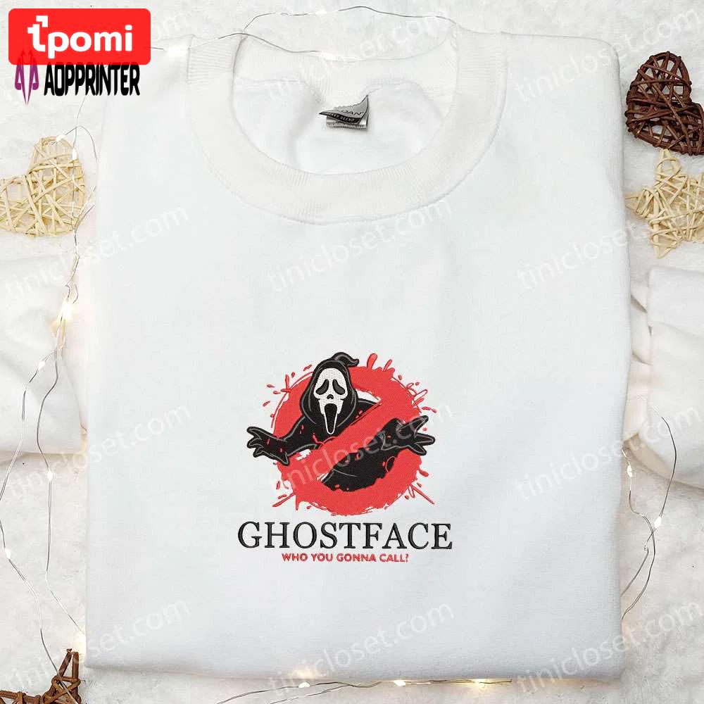 Ghost face embroidered hoodie & spooky t-shirts spirit halloween shirts Embroidered Shirt