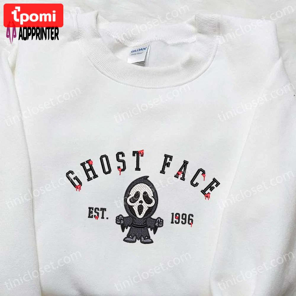 Ghost face est 1996 embroidered shirt: spooky horror characters & halloween shirts for family Embroidered Shirt