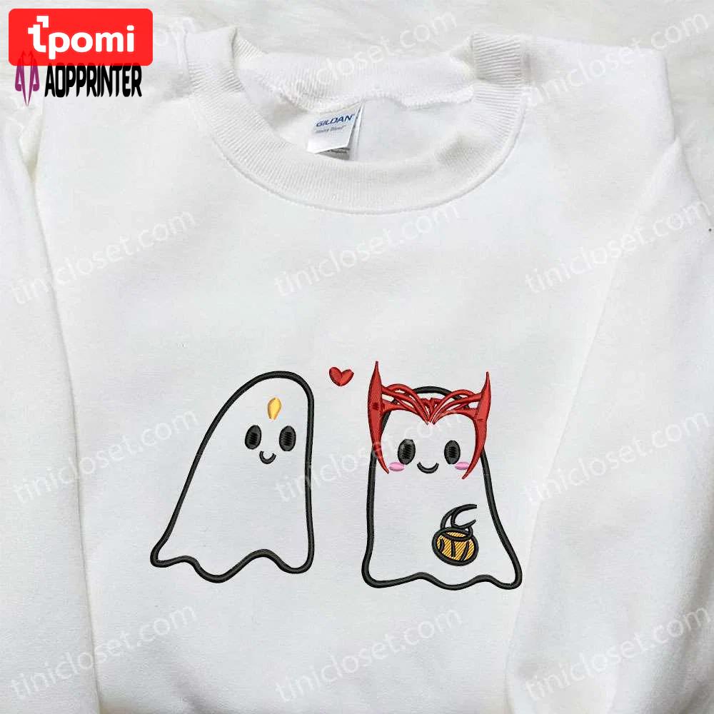 Ghost owl love embroidered shirt – cute halloween gift for halloween lovers Embroidered Shirt