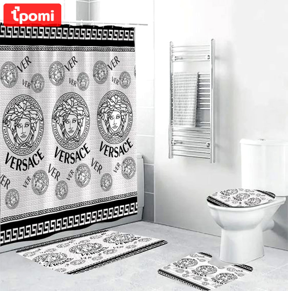 Gianni versace black white luxury fashion brand bath mat home decor bathroom sets hypebeast Bathroom Set