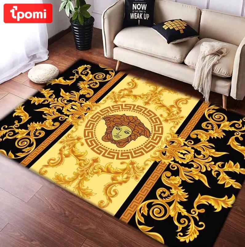 Gianni versace gold logo type 260. Upgrade Your Living Room with Luxury Home Decor: Area Carpets, Floor Decor, Door Mats, and Hot Gift Items with style a High-End Fashion Brand Rectangle Rug