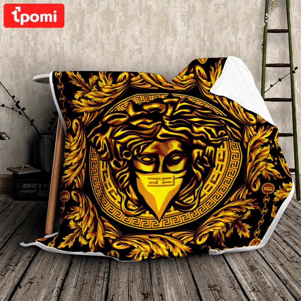 Gianni versace golden fashion logo luxury brand blanket fleece home decor 92 Blanket Fleece