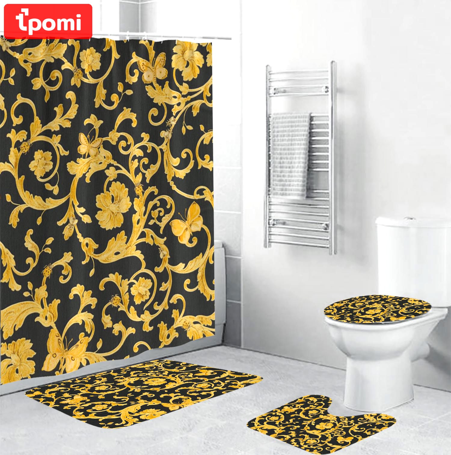 Gianni versace logo type 1674 Bathroom Accessory Sets Waterproof Shower Curtain Pedestal Rug Hypebeast Bathroom Home Decor Luxury Fashion Brand Toilet Cover Bath Mat Set Bathroom Sets