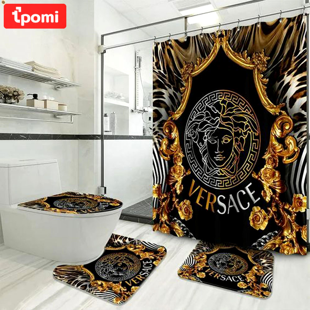 Gianni versace medusa logo type 1827 Bathroom Accessory Sets Bath Mat Set Bathroom Sets Waterproof Shower Curtain Home Decor Toilet Cover Luxury Fashion Brand Pedestal Rug Hypebeast Bathroom