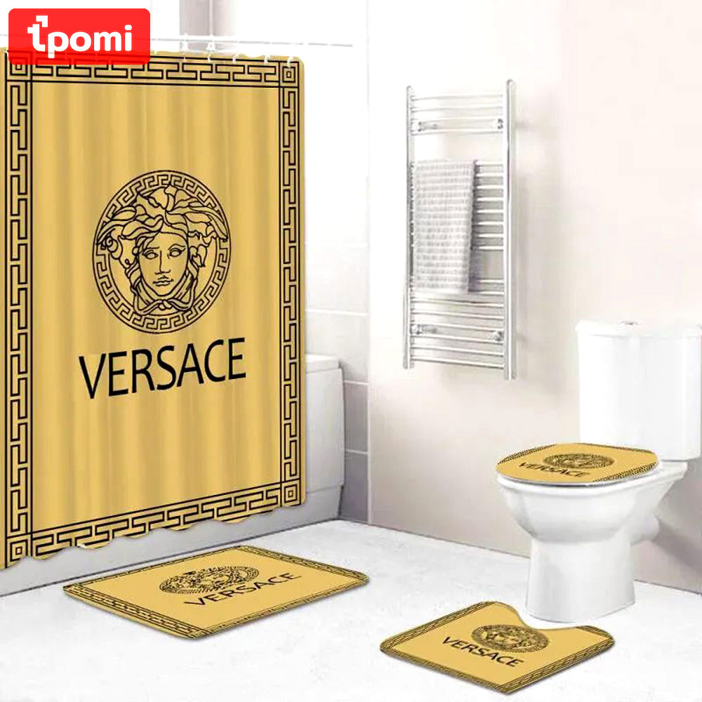Gianni versace yellow logo type 2106 Bathroom Accessory Sets Bath Mat Set Bathroom Sets Pedestal Rug Home Decor Hypebeast Bathroom Waterproof Shower Curtain Luxury Fashion Brand Toilet Cover