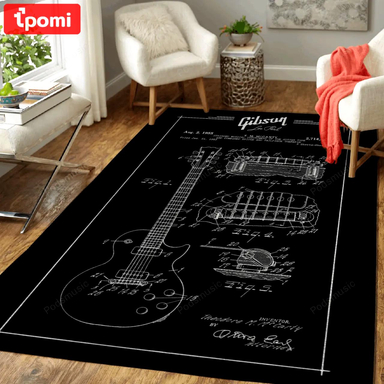 Gibson les paul patent guitars music art for fans area rug living room carpet rug regtangle carpet floor decor home decor Rectangle Rug